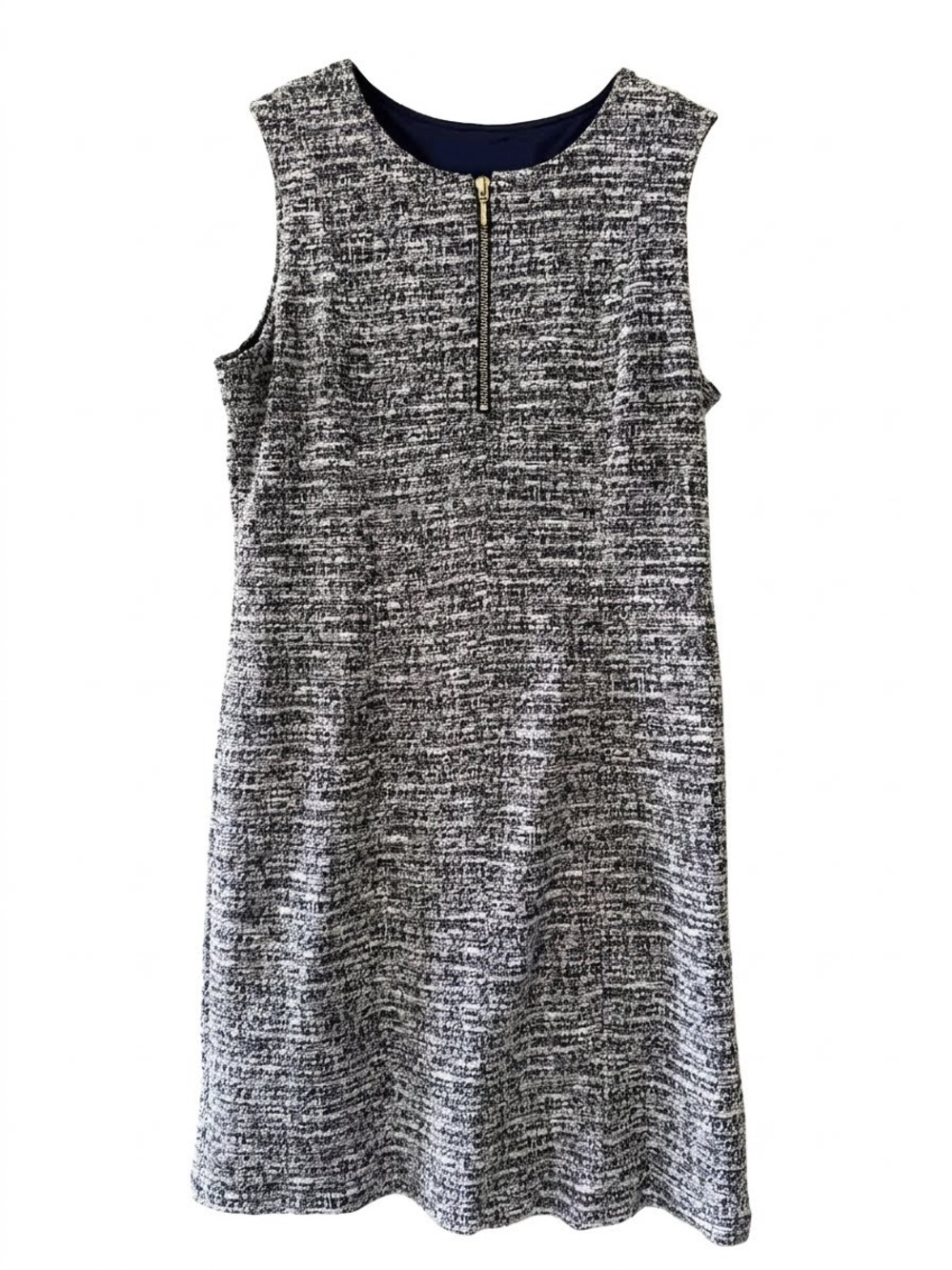 Apt. 9 Tweed Sheath Dress Size Medium EUC Zip Front Sleeveless White Blue